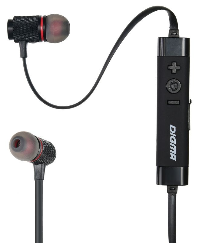 Гарнитура Digma BT-05 (затычки, беспроводная, Bluetooth 4.2, с микрофоном, до 4 часов работы от батареи, black-red)
