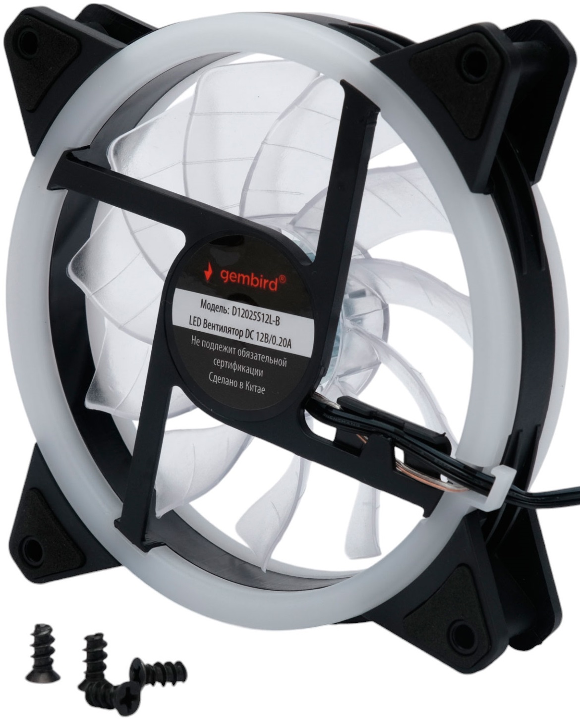 Вентилятор Gembird D12025S12L-B (120x120x25mm, Hydro, 1200rpm, 21dBa, 3+4pin, blue LED, black-white) RTL