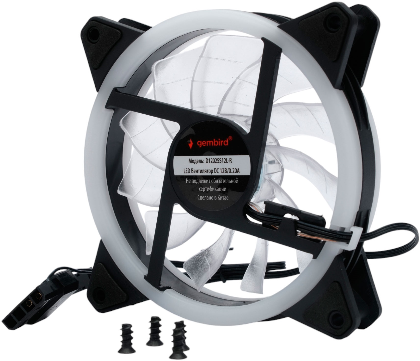 Вентилятор Gembird D12025S12L-R (120x120x25mm, Hydro, 1200rpm, 21dBa, 3+4pin, red LED, black-white) RTL