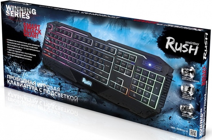 Клавиатура Smartbuy RUSH (SBK-304GU-K, USB, регулируемая подсветка, игровая, мультимедийная, black)