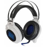 Наушники Defender ICEFALL G-510D (полноразмерные закрытые, c микрофоном, игровые, подсветка, 2.2m, промо-код "Crossout", white-blue)