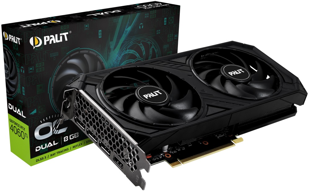 Видеокарта Palit GF RTX4060Ti DUAL OC 8Gb (NE6406TT19P1-1060D, 128bit, GDDR6, HDMI+3xDP) RTL