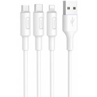 Кабель USB 2.0 Am - Lightning + micro USB + Type-C 1.0m (X25 Soarer, 2A, быстрая зарядка, white) hoco