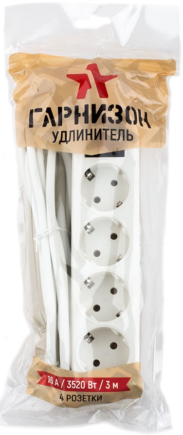 Сетевой удлинитель Гарнизон (ELB-G4-W-3, 4 розетки, 3 метра, 16A, white) OEM