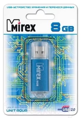 Флеш накопитель USB 2.0 8Gb Mirex Unit Aqua (FMUAQU08, blue)