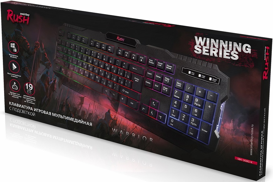 Клавиатура Smartbuy RUSH Warrior (SBK-308G-K, USB, радужная подсветка, игровая, мультимедийная, black)