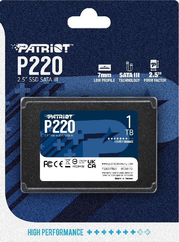 Накопитель SSD 2,5" 1Tb Patriot P220 (P220S1TB25, 550/500Mbs, SATA-3)