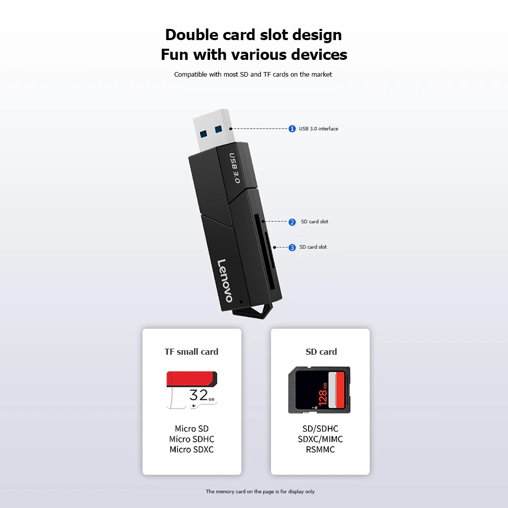 Карт-ридер Lenovo D204 (microSD, SD, до 2TB, black, USB3.0)