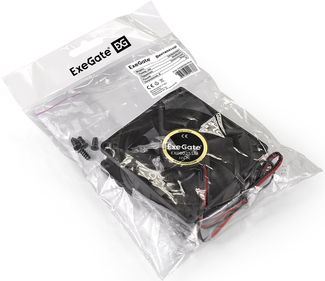 Вентилятор ExeGate EX08025SM (EX283381RUS) (80x80x25mm, sleeve, 2200rpm, 23dBa, 4pin, black) OEM