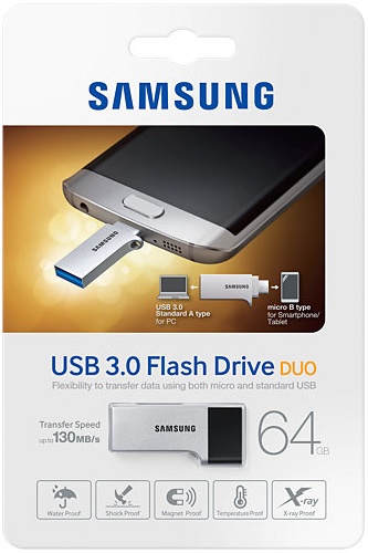 Флеш накопитель USB 3.0 64Gb Samsung DUO (MUF-64CB/APC, 130Mb/s, металл)