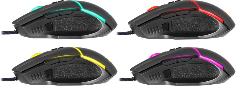 Мышь Defender Warfame GM-880L (USB, optical, 12800dpi, 1000Hz, RGB подсветка, игровая, редактор макросов, эмуляция клавиш клавиатуры, soft-touch, 1.7m, ферритовый фильтр, black)