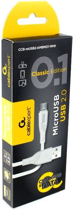 Кабель USB 2.0 Am - micro USB 1.0m (CCB-mUSB2-AMBMO1-1MW, 2.4A, white) Cablexpert