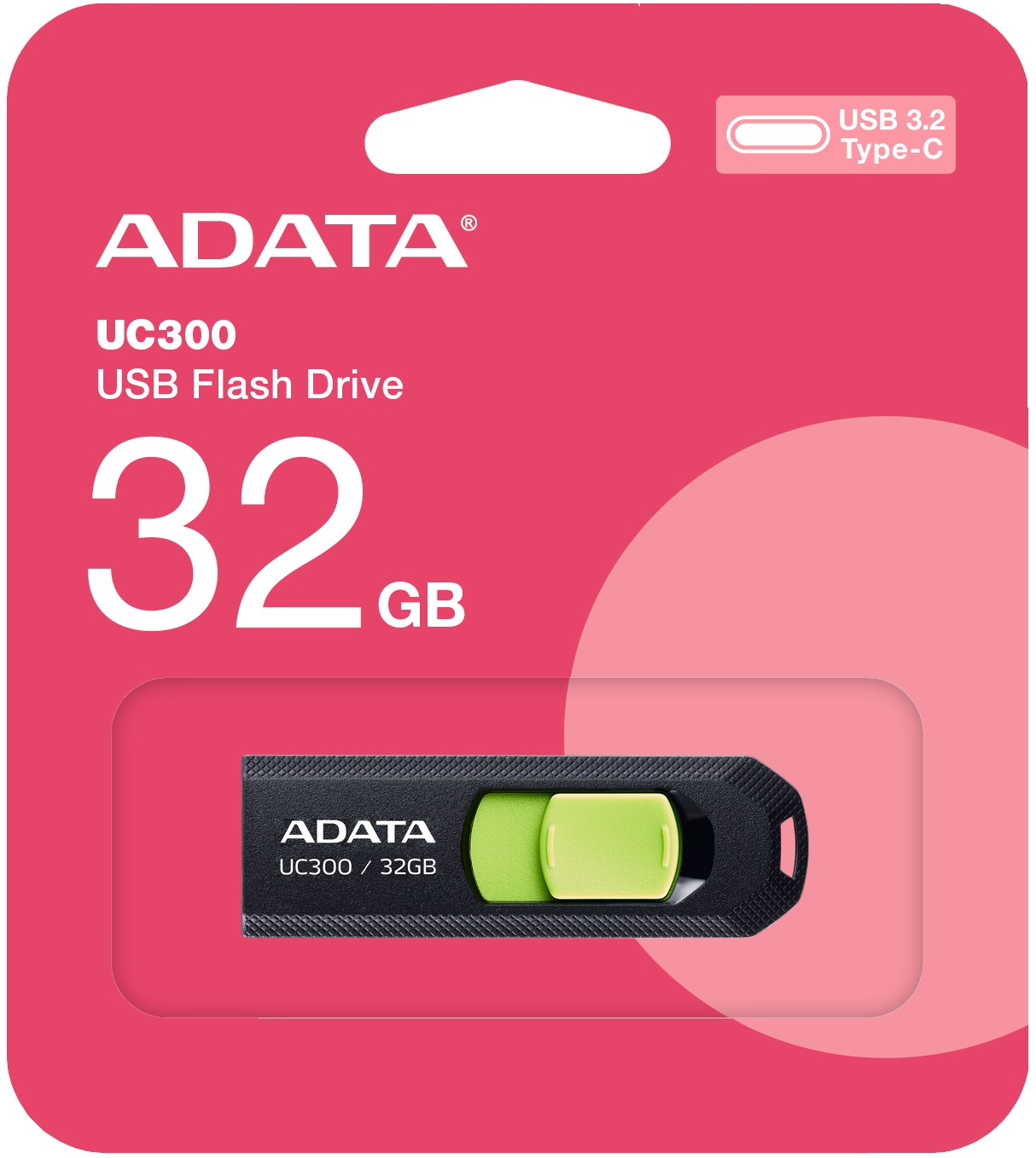 Флеш накопитель USB 3.2 32Gb ADATA UC300 (ACHO-UC300-32GRBK/GN, OTG Type-C, 100MB/s, black-green)