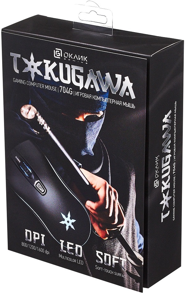 Мышь Oklick TOKUGAWA 704G (USB, optical, 1600dpi, игровая, подсветка, soft-touch, 1.5m, black)