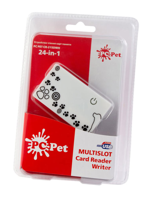 Карт-ридер PC Pet 24-in-1 (CR-215DWH, SDHC, microSD, M2, MS, MMC, CF, xD, Dog-White, USB 2.0)