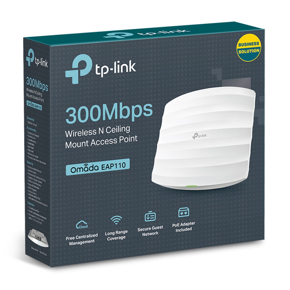 Точка доступа TP-LINK EAP110 (300Mbps, 2.4GHz, 1 port, 100Mbps, потолочная, PoE, две внутренние антенны 4dBi, white)