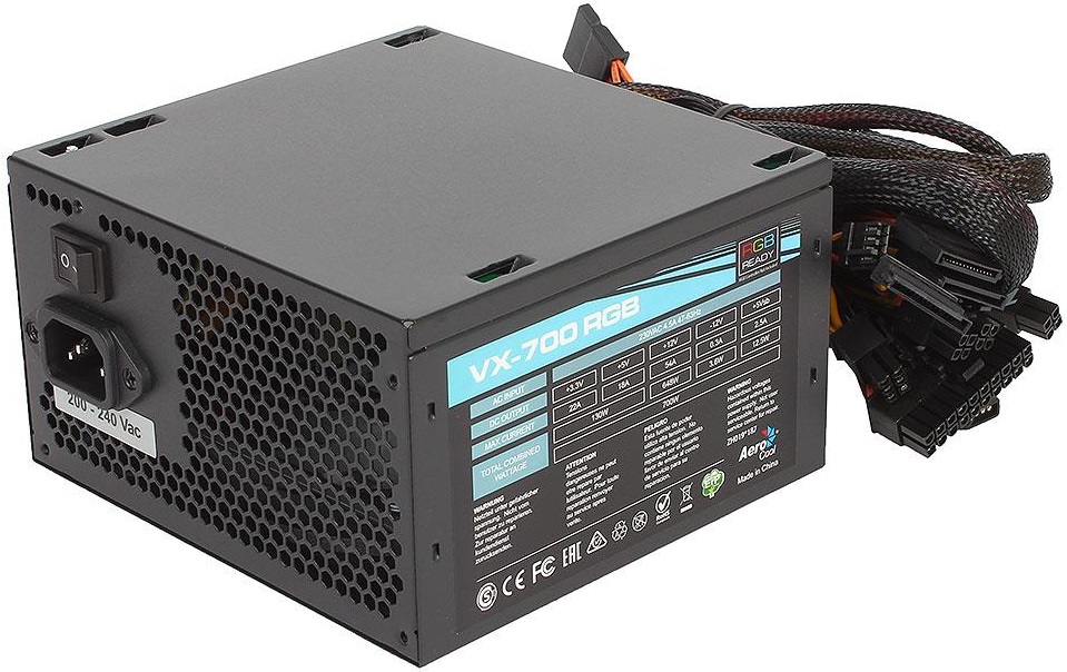 Блок питания AeroCool 700W (VX-700 RGB PLUS, 120mm, 20+4+4+4pin, 2*PCI-E 6+2pin, 6*SATA, 3*HDD, 1*FDD) RTL