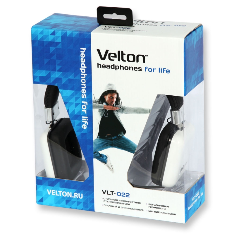 Наушники Velton VLT-022 (накладные закрытые, с микрофоном, 1.8m, black-white)