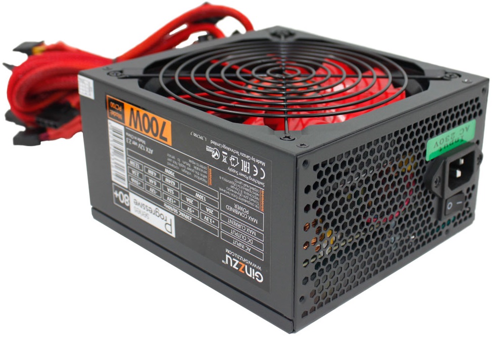 Блок питания GINZZU 700W (PC700, 80+, 140mm, 20+4+4+4pin, 2xPCI-E 6+2pin, 7*SATA, 4*HDD) RTL