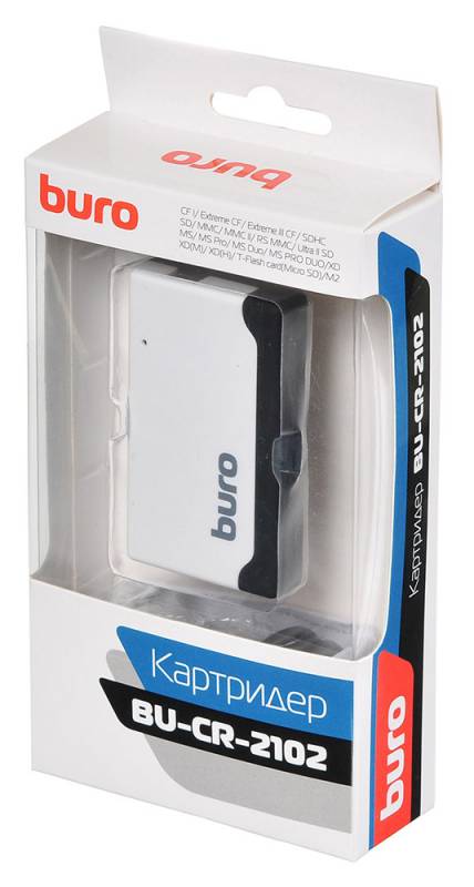 Карт-ридер Buro BU-CR-2102 (microSD, SDHC, M2, MS, CF, MMC, XD, white-black, USB2.0)