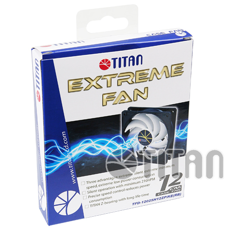 Вентилятор Titan TFD-12025H12ZP/KE(RB) (120x120x25mm, Z-axis, 210-2100rpm, 5-37dBa, Anti-vibration, 4pin, PWM, white-blue) RTL