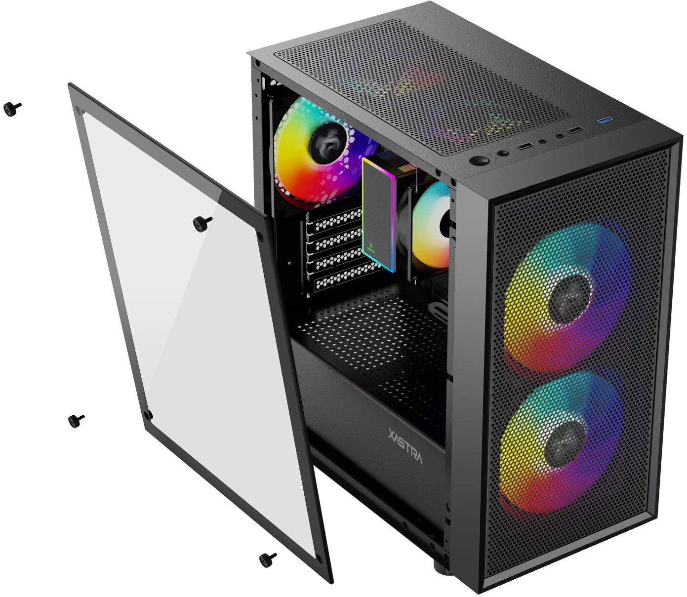 Корпус XASTRA A305M 3FRGB (без БП, mATX, USB3.0, 3x rainbow LED Fan, black)