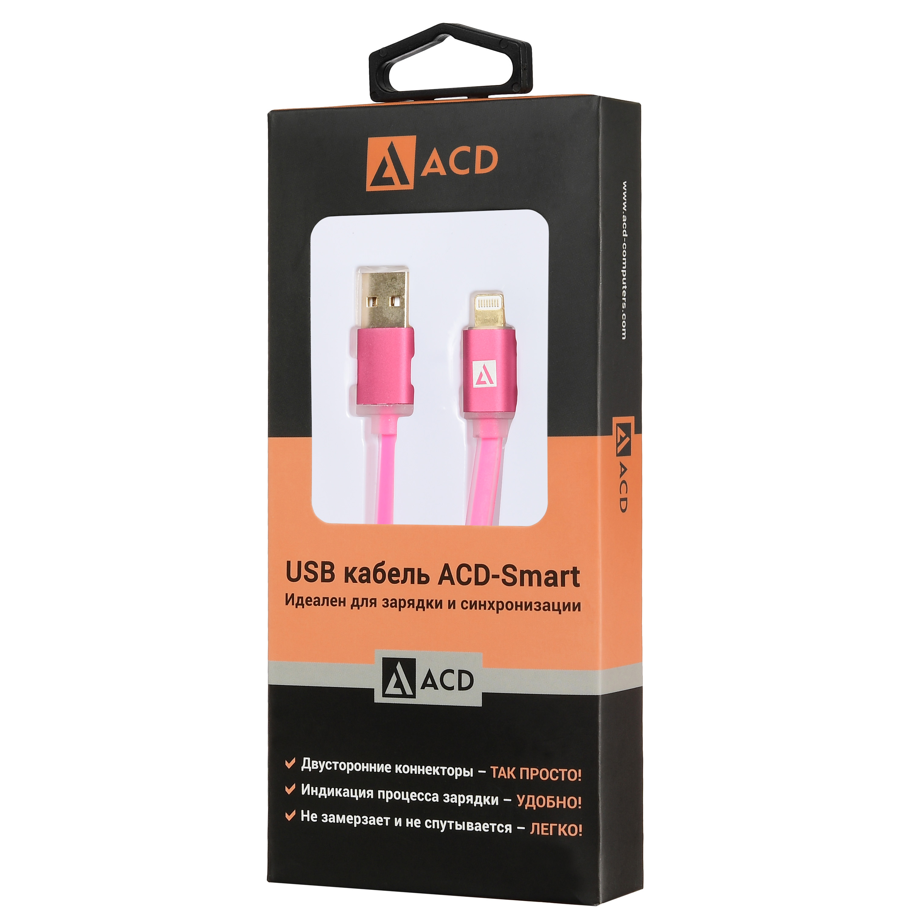 Кабель USB 2.0 Am - Lightning 1.0m (ACD-U915-P6M, мультиразъёмы, плоский силиконовый шнур, индикатор заряда, magenta) ACD