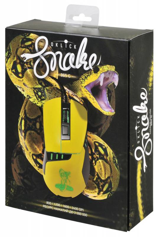 Мышь Oklick SNAKE 865G (USB, optical, 2400dpi, игровая, black-yellow)