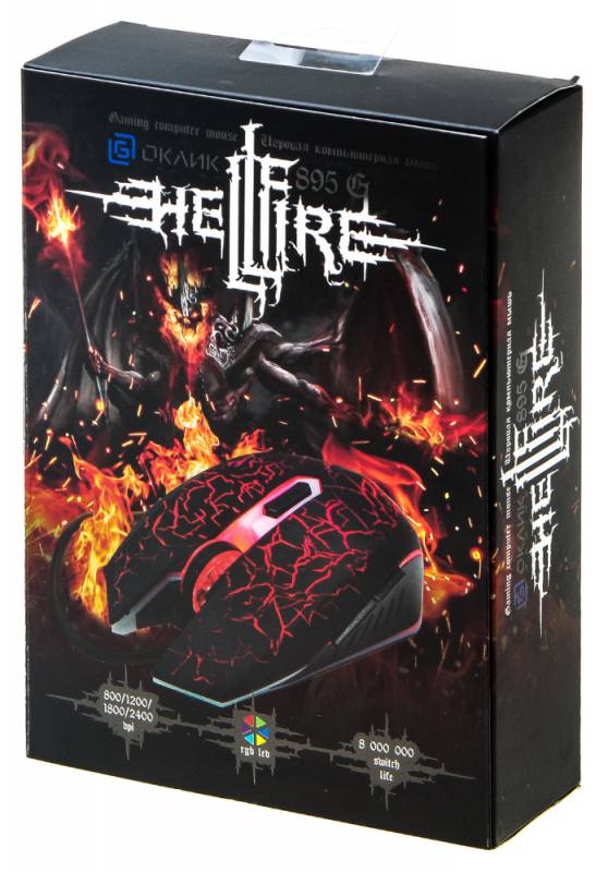 Мышь Oklick HELLFIRE 895G (USB, optical, 2400dpi, игровая, 1.5m, black)