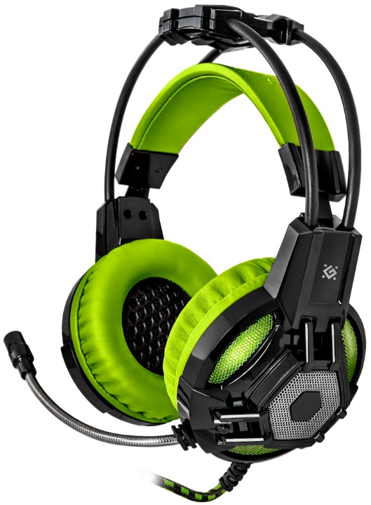 Наушники Defender LESTER (полноразмерные закрытые, c микрофоном, игровые, 2.2m, промо-код "Crossout", black-green)