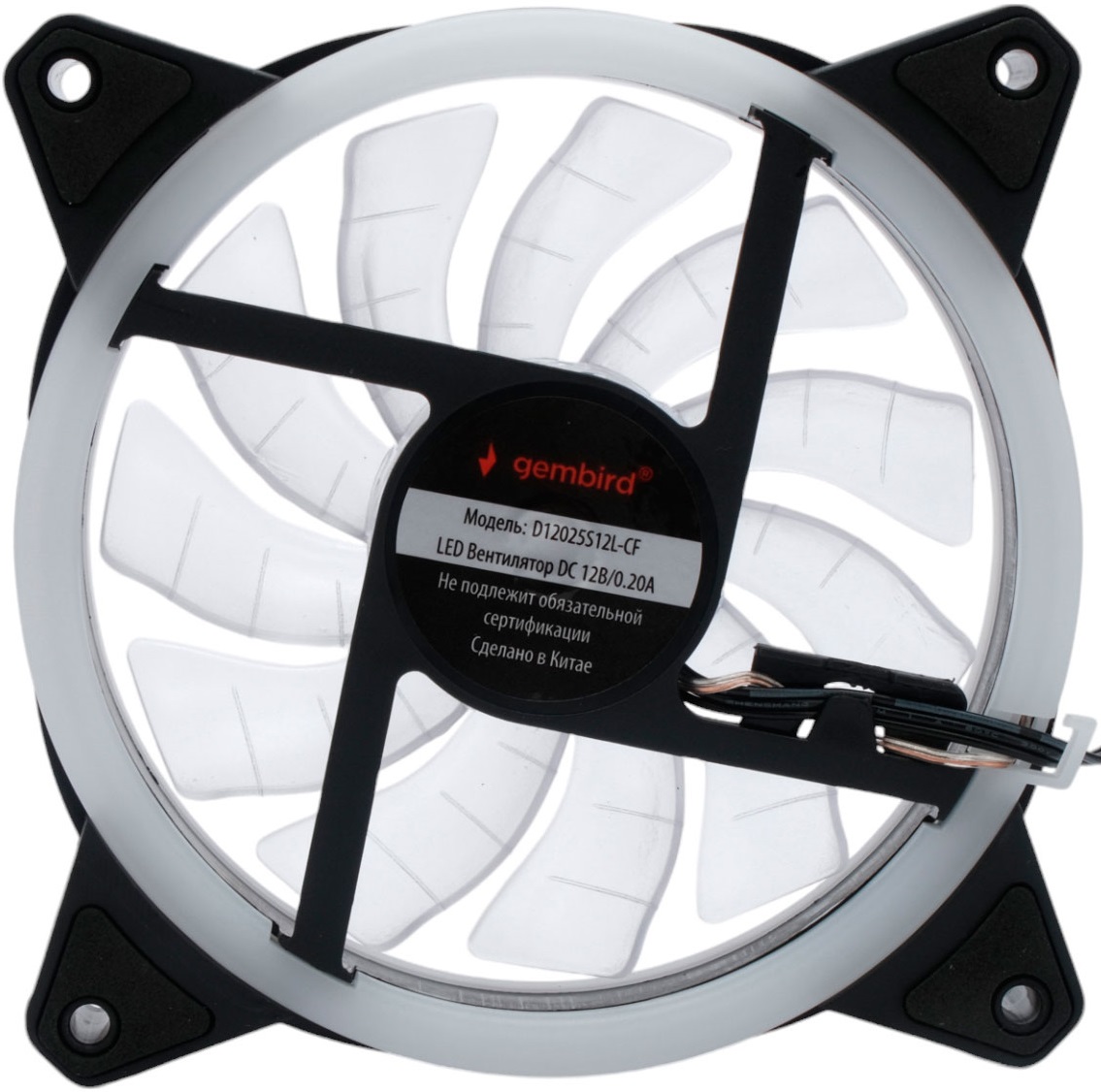 Вентилятор Gembird D12025S12L-CF (120x120x25mm, Hydro, 1200rpm, 21dBa, 3+4pin, RGB LED, black-white) OEM