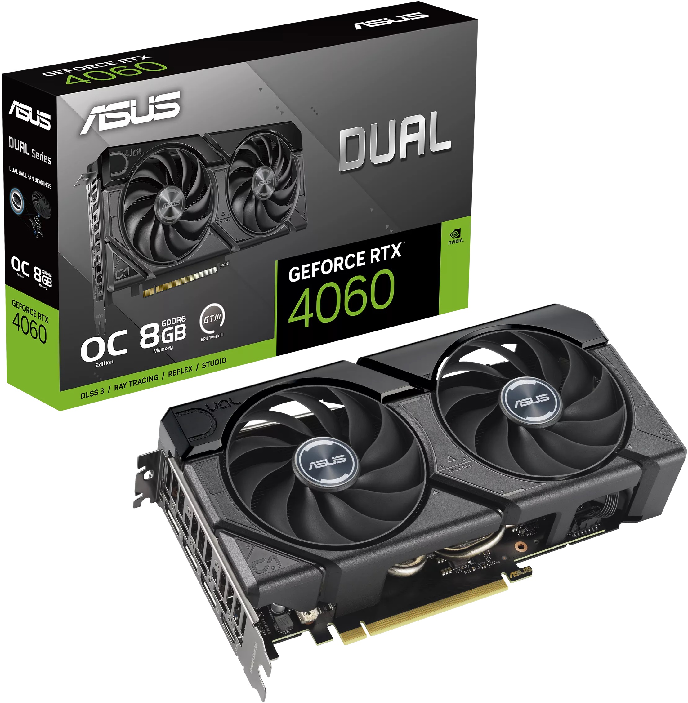 Видеокарта ASUS GF RTX4060 OC 8Gb (DUAL-RTX4060-O8G-EVO, 128bit, GDDR6, HDMI+3xDP) RTL