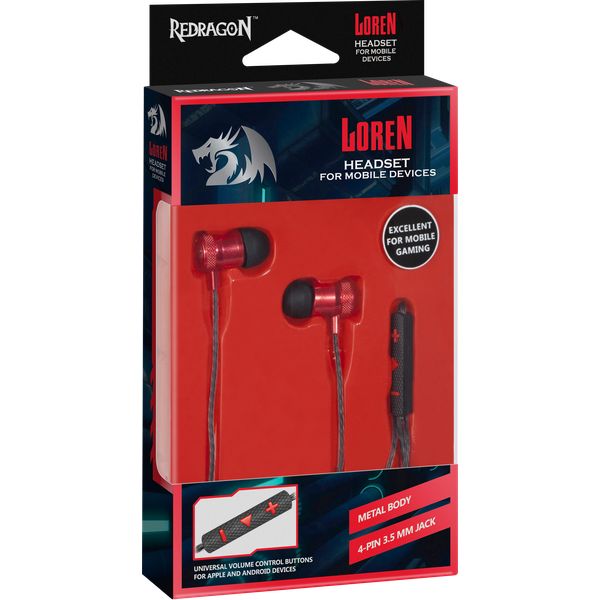 Наушники Redragon LOREN (затычки, для мобильных устройств, с микрофоном, 1.2m, black-red)