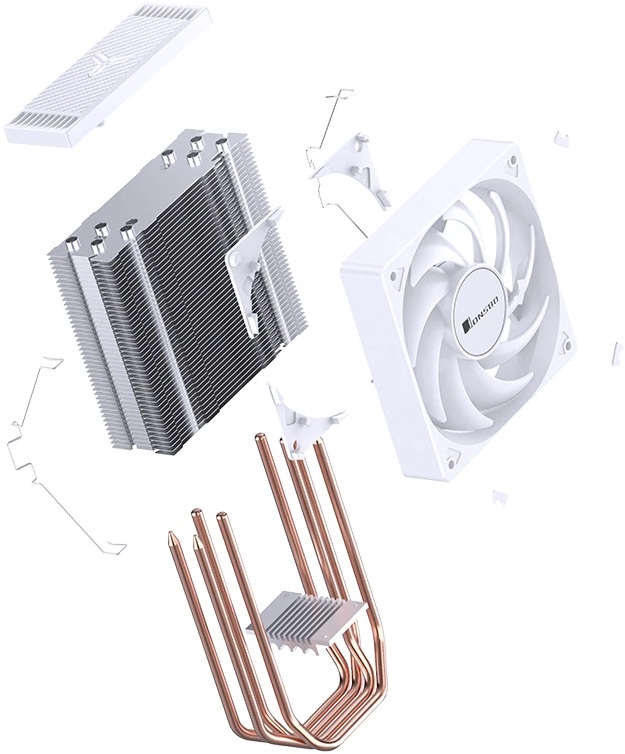 Вентилятор JONSBO CR-1000 E Color (1150/1151/1155/1156/1200/1700, 120mm, Al, 600-1500rpm, 22-32dBa, 4 тепловые трубки, DTH, 4pin, 140W, RGB LED, white) RTL
