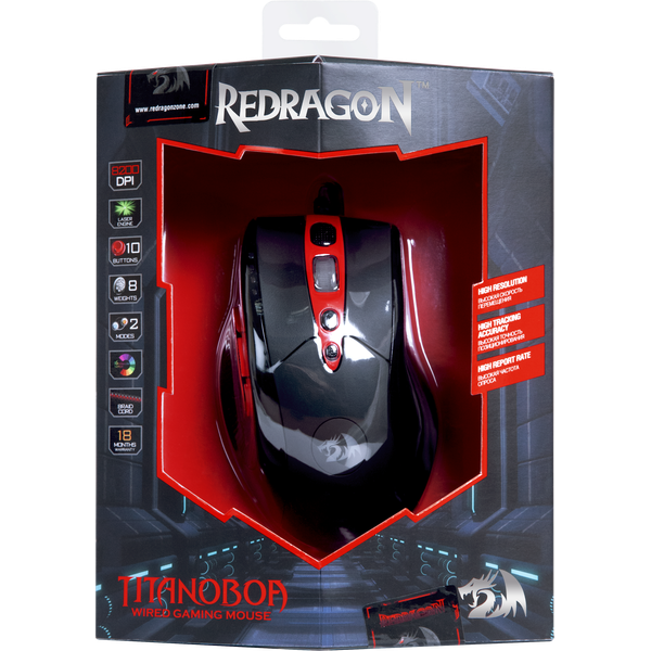 Мышь Redragon TITANOBOA (USB, laser, 24000dpi, игровая, black-red)
