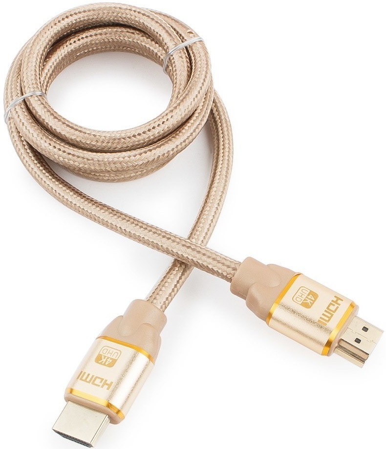 Кабель HDMI (m) - HDMI (m) 1.0m (CC-G-HDMI03-1M, 4K, ver.1.4, с позолоченными контактами, тканевая оплётка, gold) Cablexpert