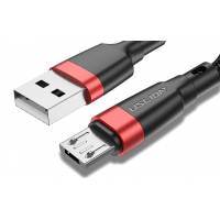 Кабель USB 2.0 Am - micro USB 0.5m (3A, быстрая зарядка, нейлоновая оплётка, black-red) USLION