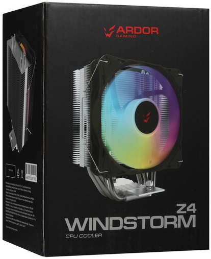 Вентилятор ARDOR WINDSTORM Z4 (1150/1151/1155/1156/1200/1700/AM4/AM5, 120mm, Al, Hydro, 800-1600rpm, <24dBa, 4 тепловые трубки, DTH, 4pin, PWM, ARGB LED, 140W, black) RTL