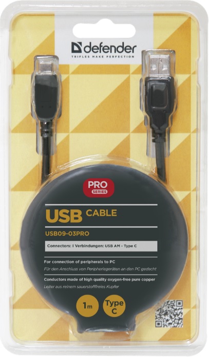 Кабель USB 2.0 Am - Type-C 1.0m (USB09-03PRO, black) Defender