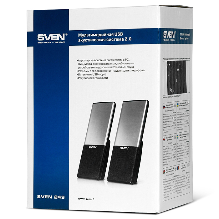 Колонки Sven 249 (2x2W, USB, black)