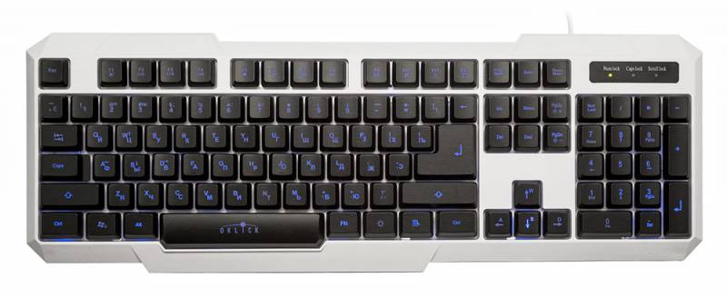 Клавиатура Oklick 740G (USB, игровая, с трёхцветной регулируемой подсветкой, white)