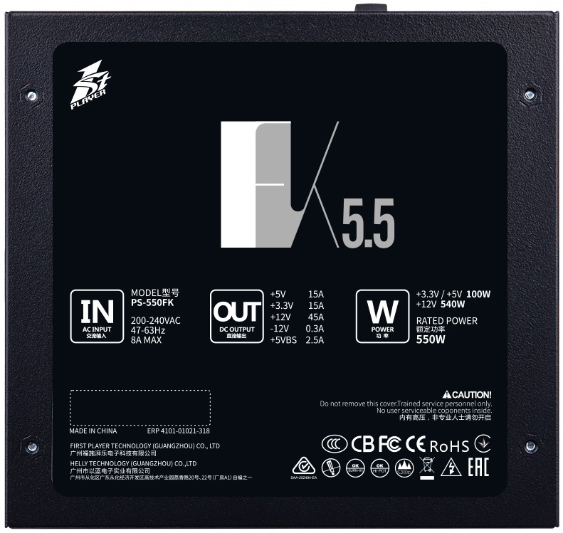 Блок питания 1STPLAYER 550W (PS-550FK, 80+, 120mm, 20+4+4+4pin, 2*PCI-E 6+2pin, 4*SATA, 2*HDD) RTL