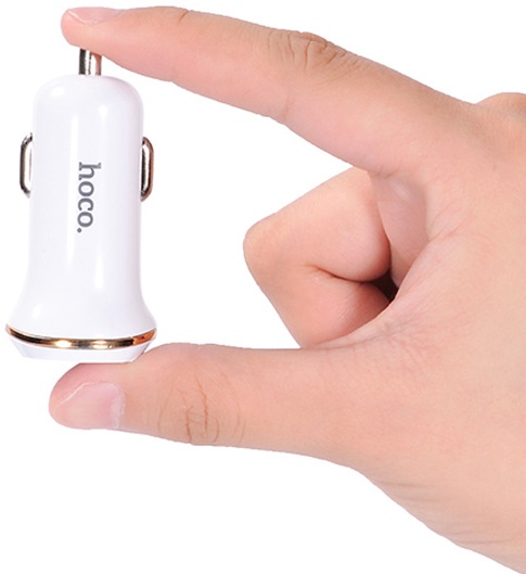 Зарядное устройство от прикуривателя hoco Z1 (12/24V - USB, 2*USB, 2.1А max, кабель Lightning 1m, white)