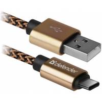 Кабель USB 2.0 Am - Type-C 1.0m (USB09-03T PRO, 2.1A, нейлоновая оплётка, gold) Defender