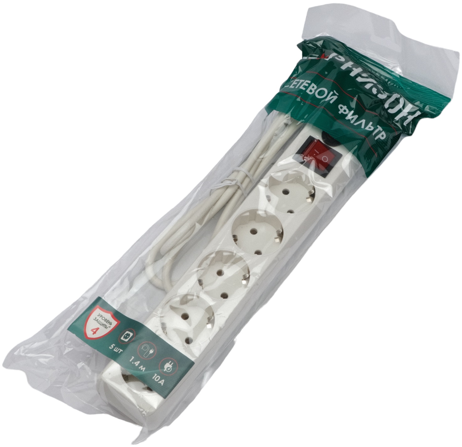 Сетевой фильтр Гарнизон (ECL-5-W-1.4, 5 розеток, 1.4 метра, 10A, white) OEM