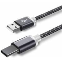 Кабель USB 2.0 Am - Type-C 1m (3A, удлиненный штекер, быстрая зарядка, нейлоновая оплётка, dark gray)