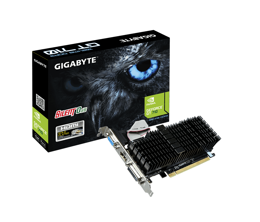 Видеокарта Gigabyte GF GT710 1Gb (GV-N710SL-1GL, 64bit, DDR3, DVI+HDMI+CRT) RTL