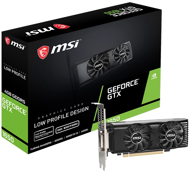 Видеокарта MSI GF GTX1650 4Gb (GTX 1650 4GT LP OC, 128bit, GDDR5, DVI+HDMI+DP) RTL