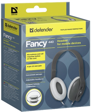 Наушники Defender Fancy 440 (полноразмерные закрытые, для мобильных устройств, с микрофоном, 1.2m, grey-white)