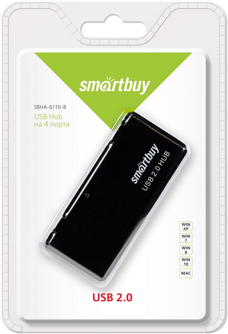 USB 2.0 HUB Smartbuy SBHA-6110-K (4 порта, активный, black)